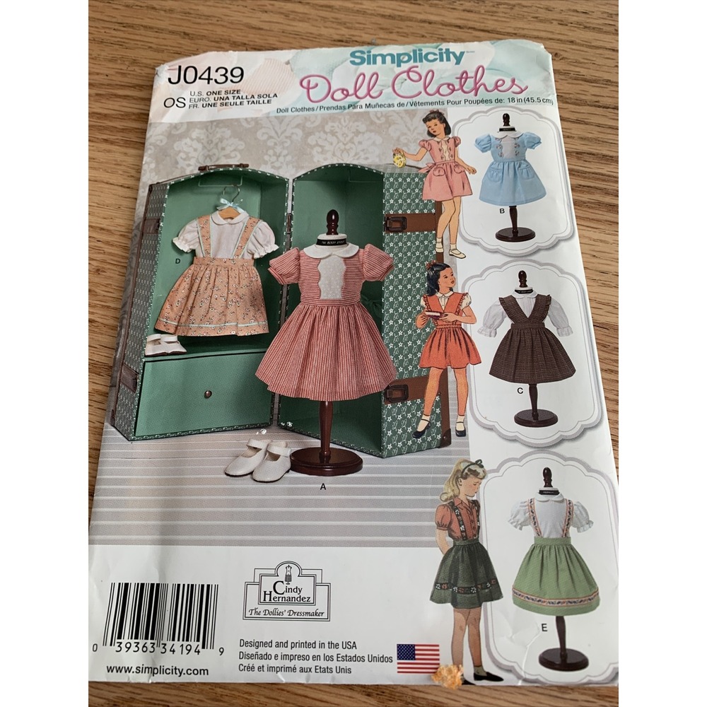 UNCUT-Simplicity  Pattern‎ #J0439-18" Doll Clothes by Cindy Hernandez